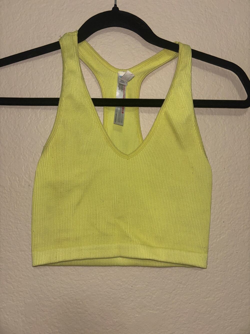 Free People mvmt ribbed racerback sports bra/crop.bright lime/neon yellow color.